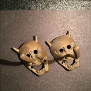 Vintage Devil Demon With Horns Mask Like Hooks Lot of Two Brass Unique